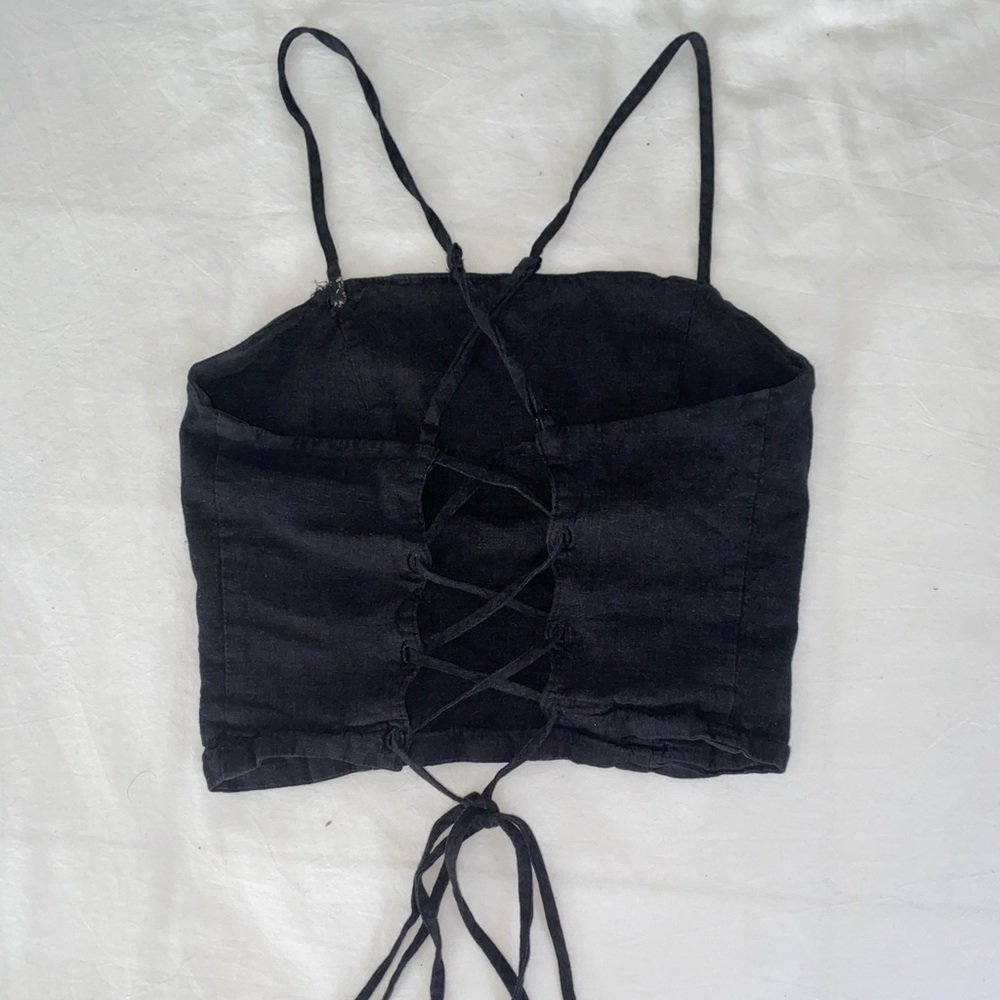 Cropped black shirt with lace up back - Picture 2 of 3